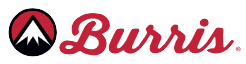 Logo Burris con montagna, simbolo di avventura ed esplorazione outdoor.