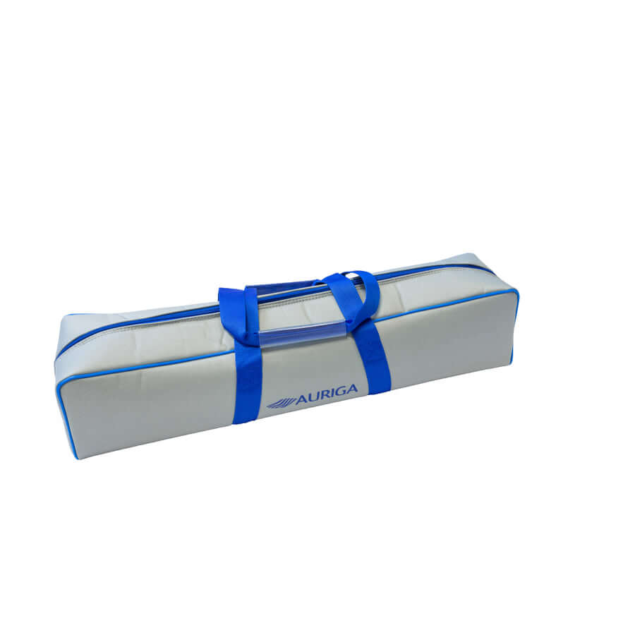 Borsa Auriga per rifrattori medi e treppiedi, colore bianco con dettagli blu, dimensioni 750x160x150 mm.