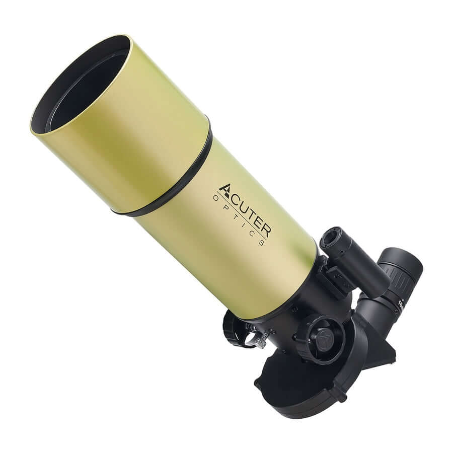 Telescopio solare Acuter Solarus 80 mm su sfondo bianco, ideale per osservazione solare professionale in luce bianca.