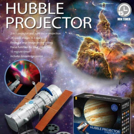 Proiettore Hubble Space Telescope con immagini dello spazio; prodotto educativo per bambini con timer 15 minuti e poster incluso.