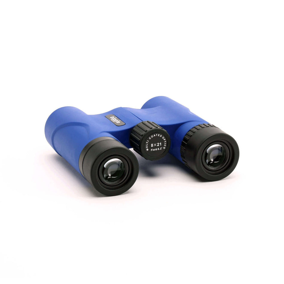 Binocolo colorato Ziel Biggie 8x21 Blu con prismi BK7, sistema Multi Coated antiriflesso, ideale per amatori e neofiti.