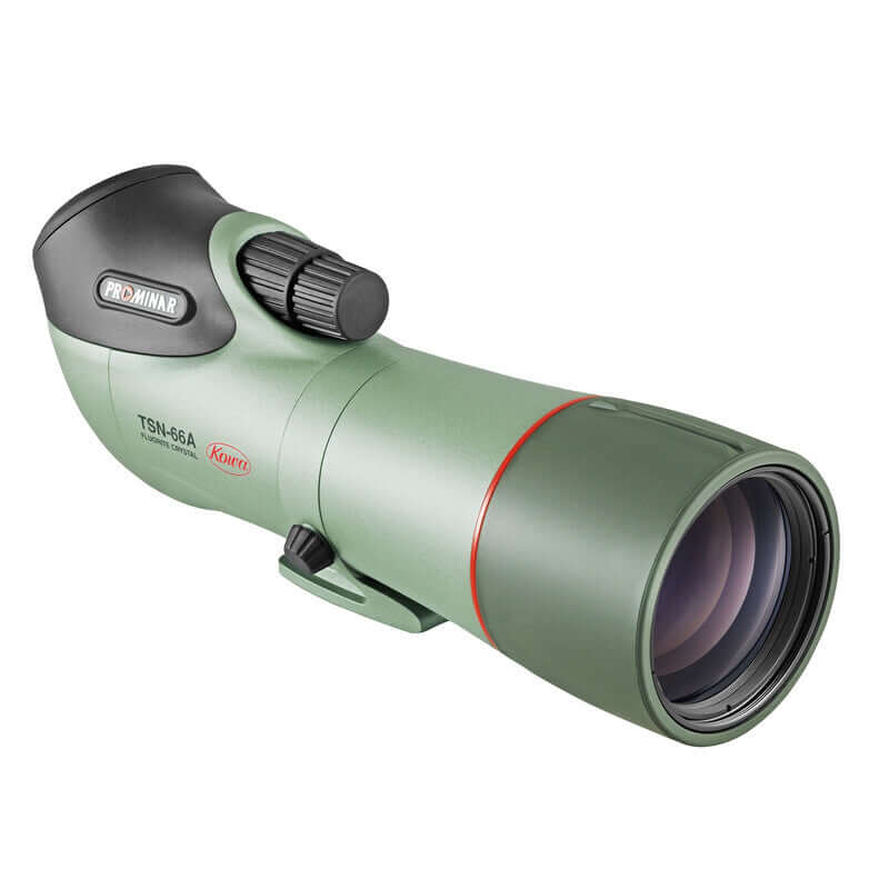 Cannocchiale angolato Kowa TSN-66A PROMINAR con cristalli di fluorite e corpo in magnesio, ideale per birdwatching.