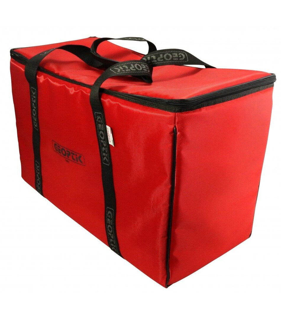 Borsa imbottita rettangolare Geoptik per trasporto telescopi SC e RC 8 pollici, colore rosso con cinghia interna, maniglie nere.