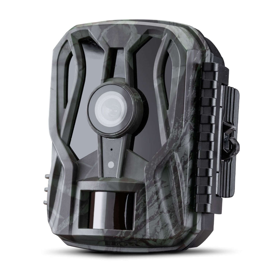 Midland Wild Guardian fototrappola per videosorveglianza fauna selvatica e sicurezza domestica, design mimetico con sensore movimento integrato.