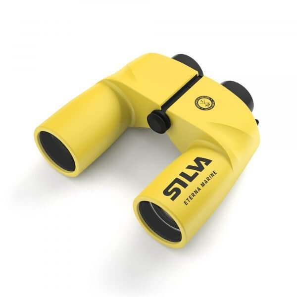 Binocolo nautico Silva Eterna Marine 3 7x50 robusto e impermeabile, design ergonomico giallo con prismi di porro per uso marino.