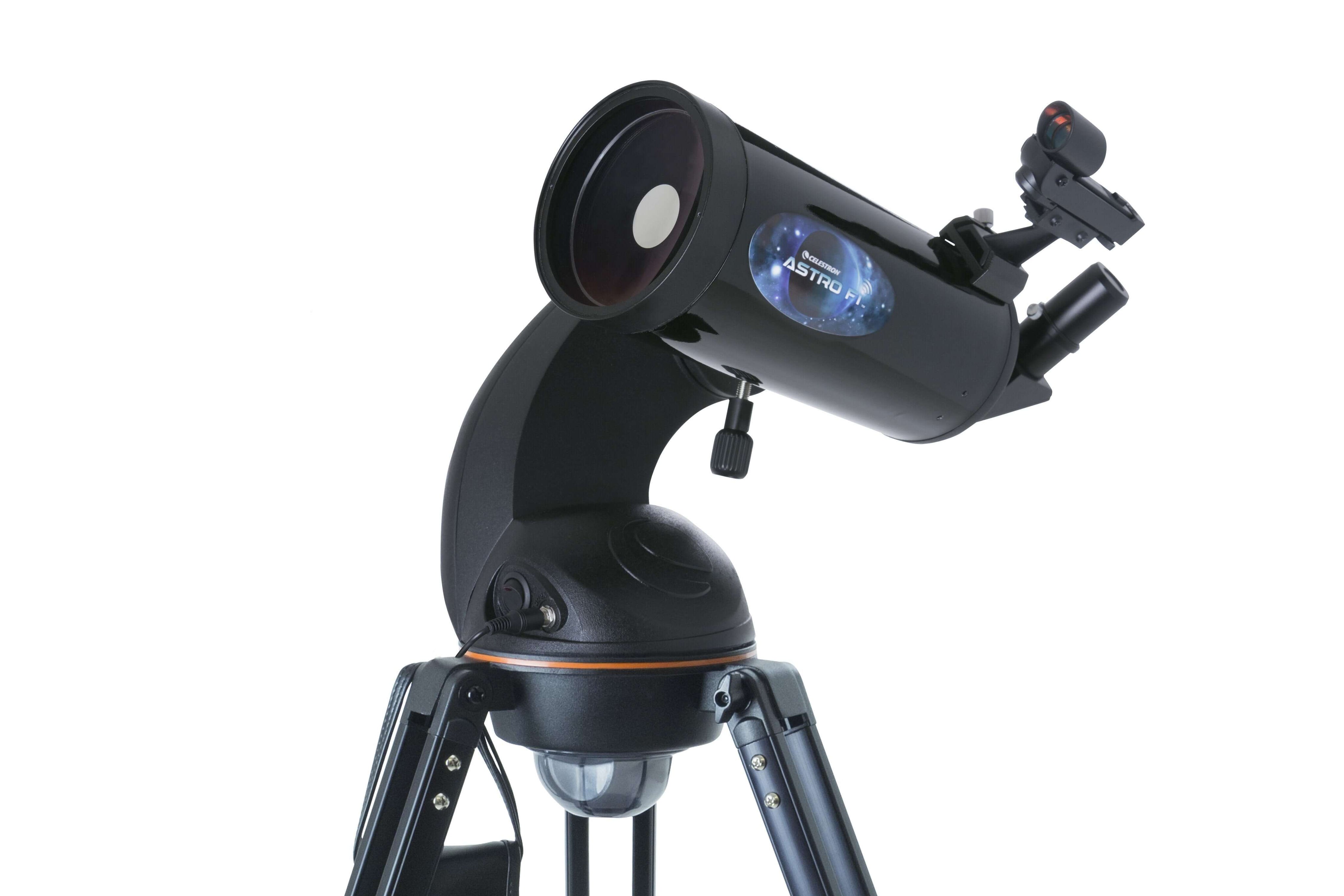Telescopio Celestron AstroFI 102 Maksutov per osservazione celeste, compatibile con app SkyPortal e connessione WiFi, vista laterale.