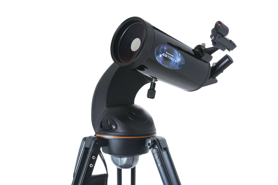 Telescopio Celestron AstroFI 102 Maksutov per osservazione celeste, compatibile con app SkyPortal e connessione WiFi, vista laterale.