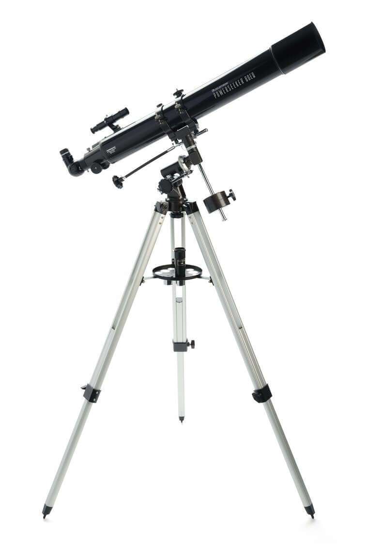 Telescopio Celestron Powerseeker 80EQ su treppiede in alluminio, ideale per bambini e principianti con raddrizzatore d'immagine.
