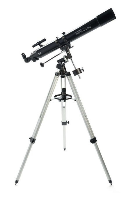 Telescopio Celestron Powerseeker 80EQ su treppiede in alluminio, ideale per bambini e principianti con raddrizzatore d'immagine.