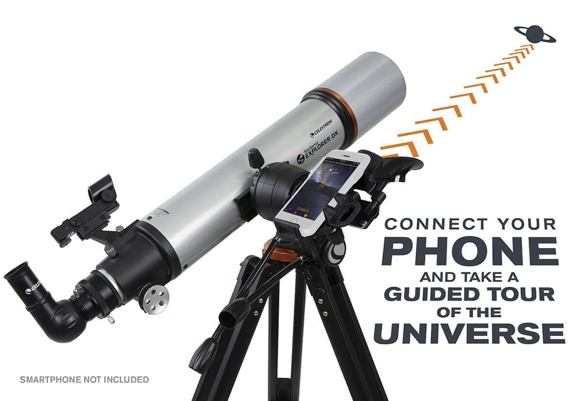 Telescopio Celestron StarSense Explorer DX 102AZ con tecnologia di puntamento guidato tramite smartphone, osservazione del cielo notturno.