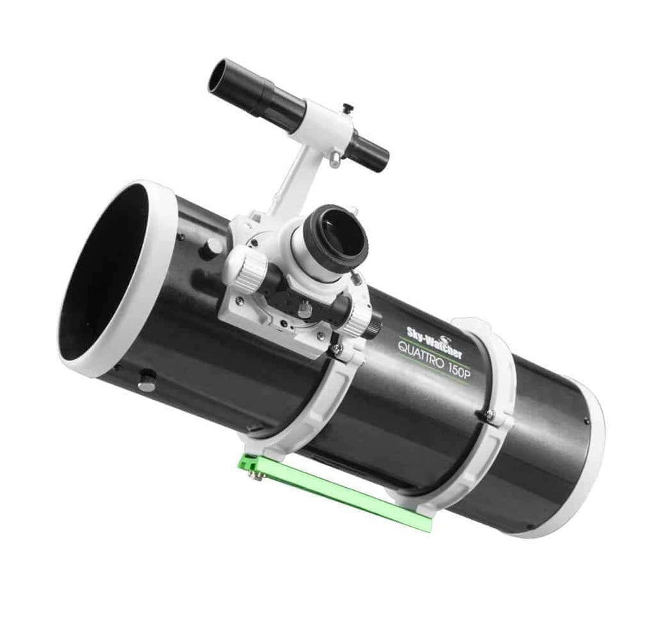 Telescopio Sky-Watcher Newton Quattro 150/600 f/4, riflettore per astrofotografia, design compatto, nero con dettagli bianchi.
