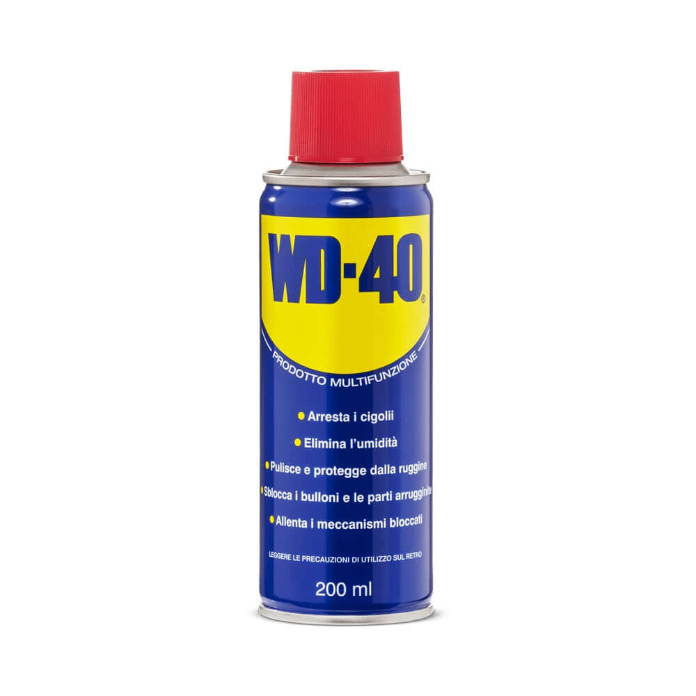 WD-40 Lubrificante Multifunzione 200ml per lubrificare, sbloccare, eliminare l'umidità e prevenire la ruggine sulle superfici metalliche.