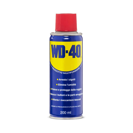 WD-40 Lubrificante Multifunzione 200ml per lubrificare, sbloccare, eliminare l'umidità e prevenire la ruggine sulle superfici metalliche.