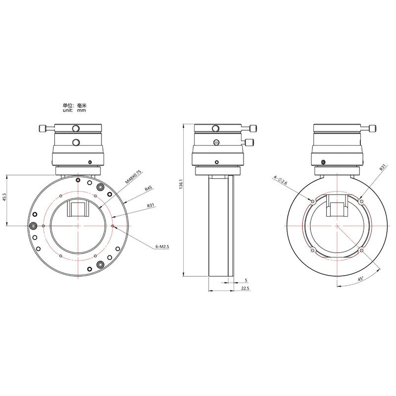 ZWO OAG-L – Schema dimensioni guida fuori asse large