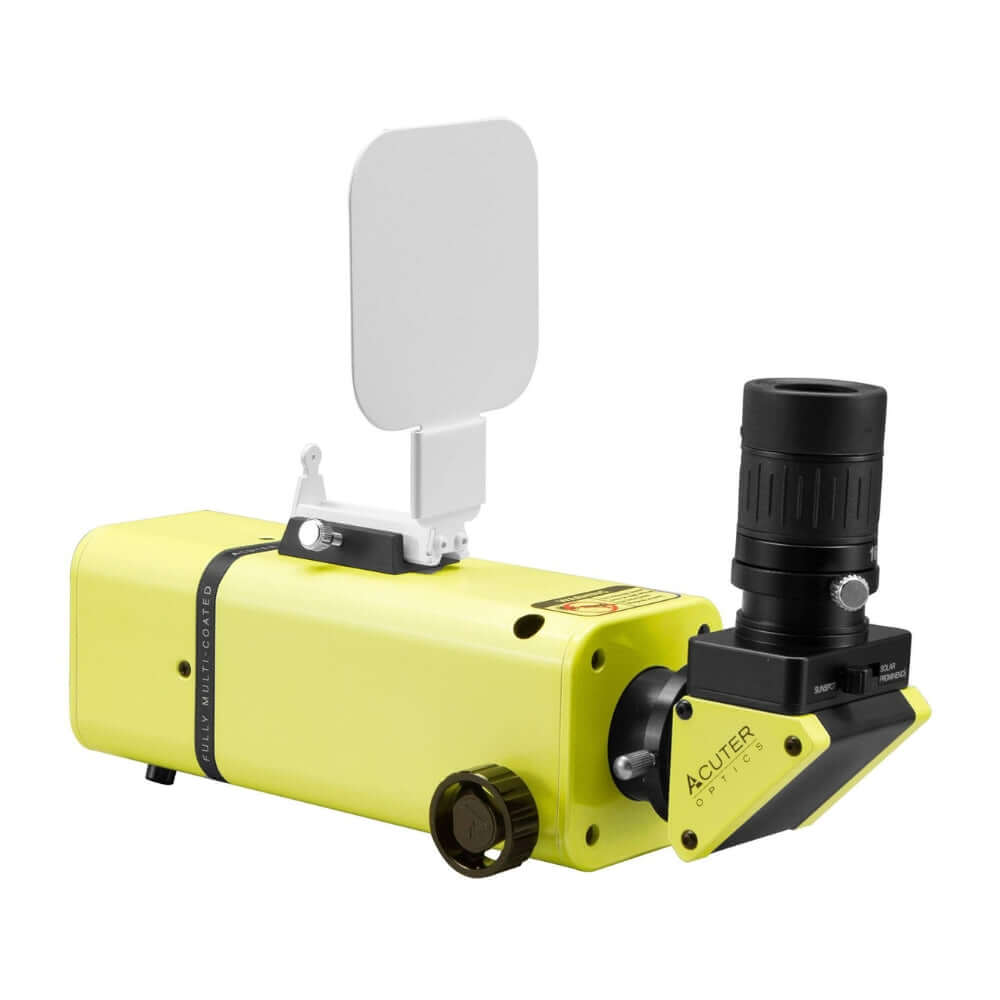 Acuter Luma-X 40 ED Rifrattore solare per osservazioni in H-alpha e luce bianca, telescopio solare giallo con etalon frontale.