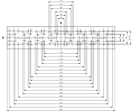 Diagramma tecnico della piastra Losmandy 480mm Artesky, con dettagli delle misure per montature telescopiche.