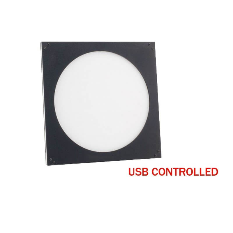 Flat Box Artesky 250mm con controllo USB e tecnologia EDGE-LIT per fotografia astronomica. Alimentazione 12V, design italiano.