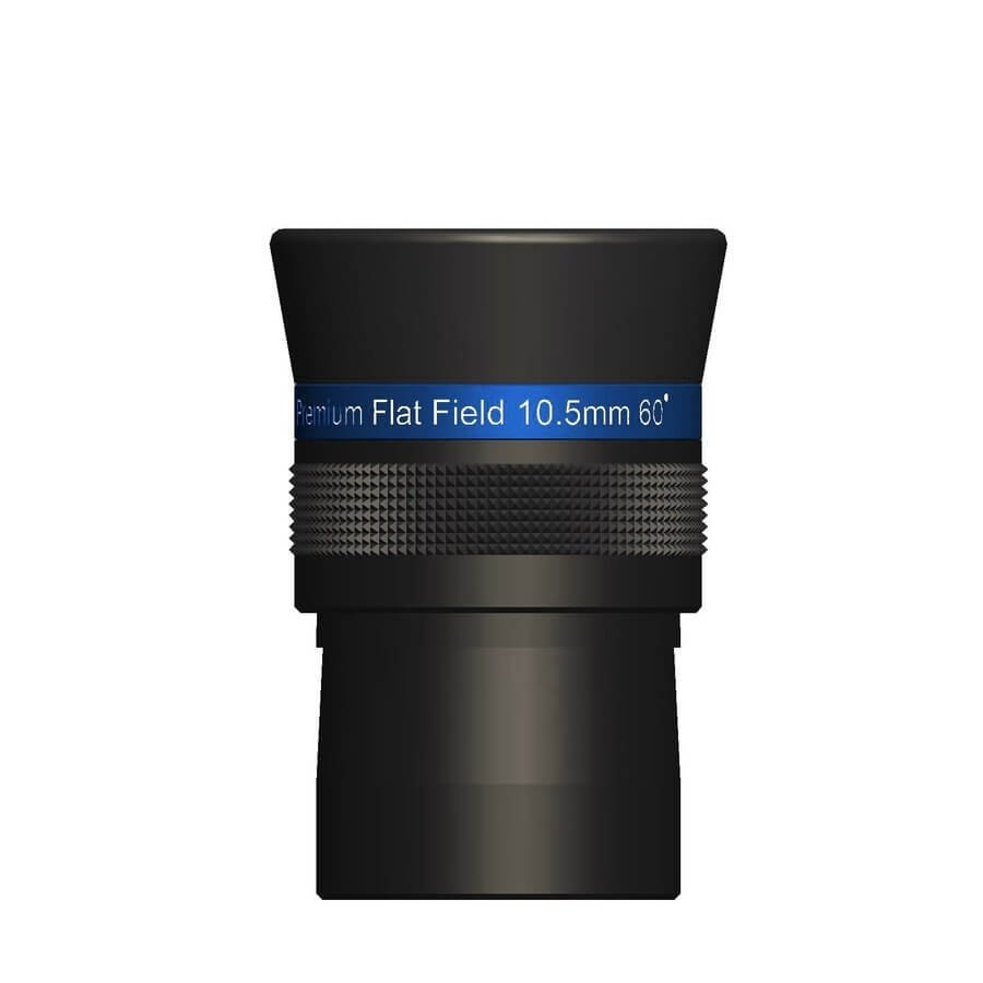 Oculare Auriga Premium Flat Field 10.5mm con campo apparente di 60°, design compatto, barilotto da 31.8mm, rivestimento antiriflesso FMC.