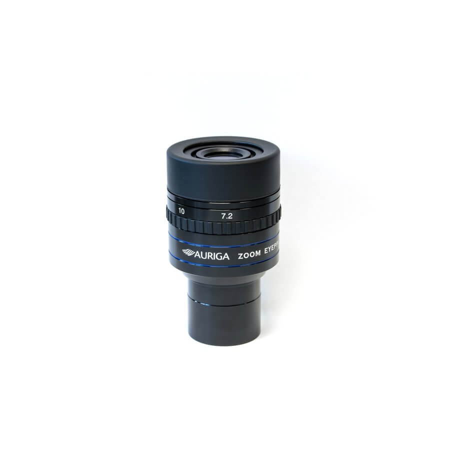 Oculare zoom Auriga 7.2-21.5mm con paraluce Twist-Cup, ideale per osservazione astronomica di pianeti e oggetti stellari.