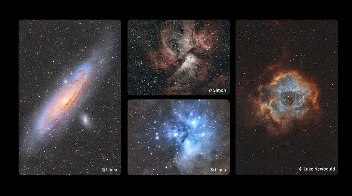Astrofotografie di galassie e nebulose catturate con Seestar S30 Pro 4K con Ottica APO e AI