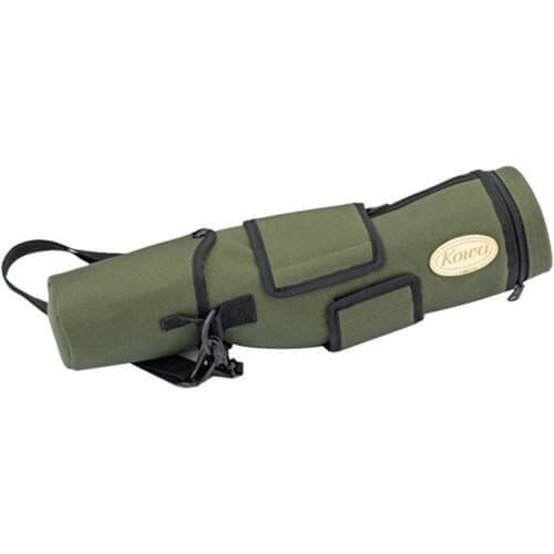 Custodia Kowa C-772 verde per cannocchiale TSN-774 con lacci e logo per protezione da urti e clima avverso.