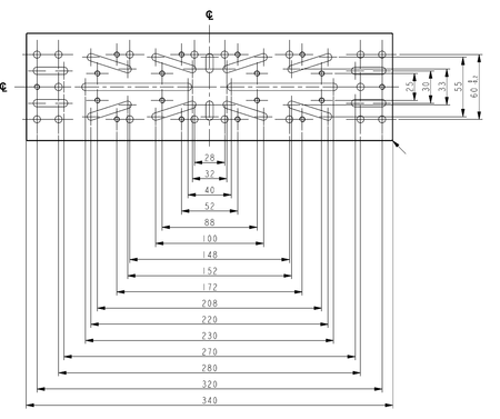 Schema tecnico della piastra Artesky Losmandy 340mm per montature telescopiche, con misure dettagliate ed indicazioni di lunghezza.