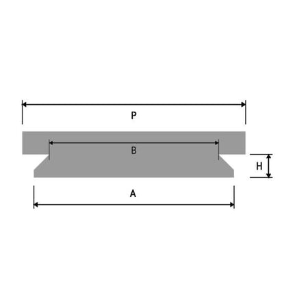 Schema delle dimensioni di un componente, P, B, A e H.