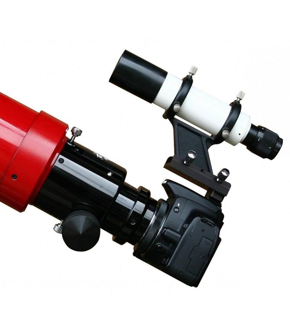Adattatore Geoptik per telescopio cercatore su reflex, montato su slitta flash, compatibile con la maggior parte dei telescopi.