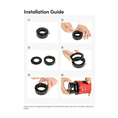 Guida installazione ZWO Adattatore M54 per Portafiltri M42 e Nikon/Canon