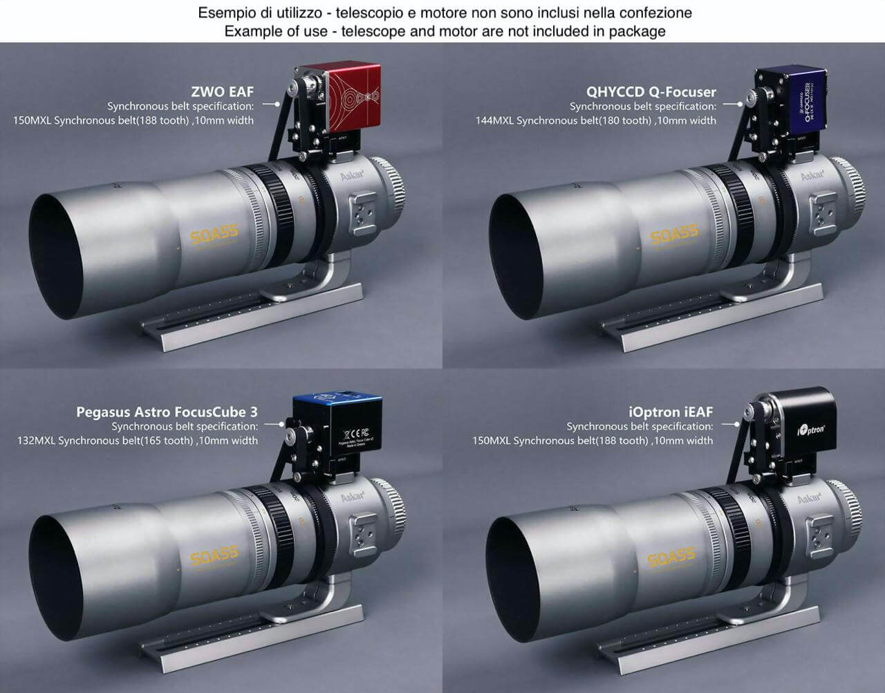 Telescopio con adattatori focheggiatori elettronici: ZWO EAF, QHYCCD, Pegasus Astro, iOptron iEAF - esempio di configurazione