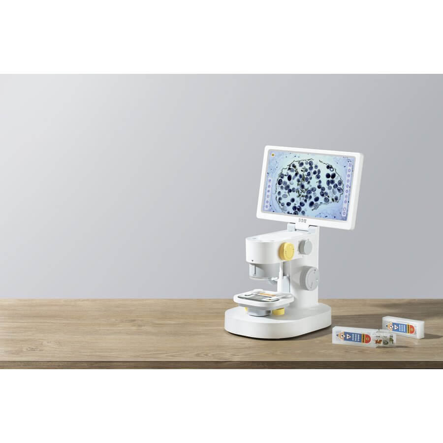 Microscopio Digitale DiProgress MX BeaverLAB con schermo LCD touch, ideale per l'osservazione scientifica ad alti ingrandimenti.