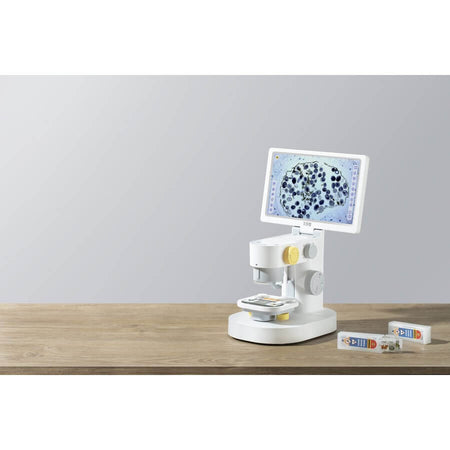 Microscopio Digitale DiProgress MX BeaverLAB con schermo LCD touch, ideale per l'osservazione scientifica ad alti ingrandimenti.