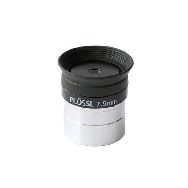 Oculare SkyWatcher Super Plossl Advanced 7.5 mm per telescopi, design a 4 elementi, lenti da bordo annerito e gommino paraocchi.