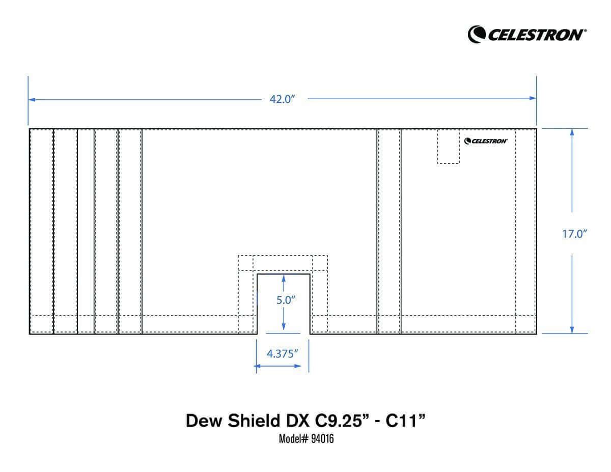 Disegno tecnico del paraluce Celestron in Foamex per telescopi C9.25 e C11 con misure dettagliate