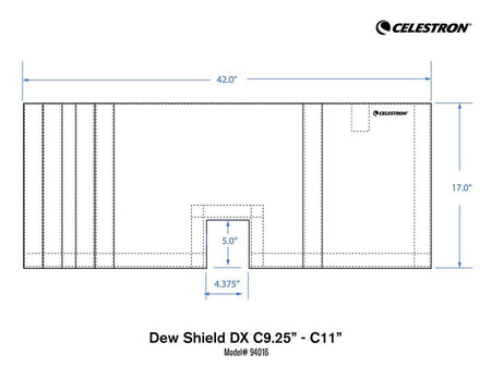 Disegno tecnico del paraluce Celestron in Foamex per telescopi C9.25 e C11 con misure dettagliate