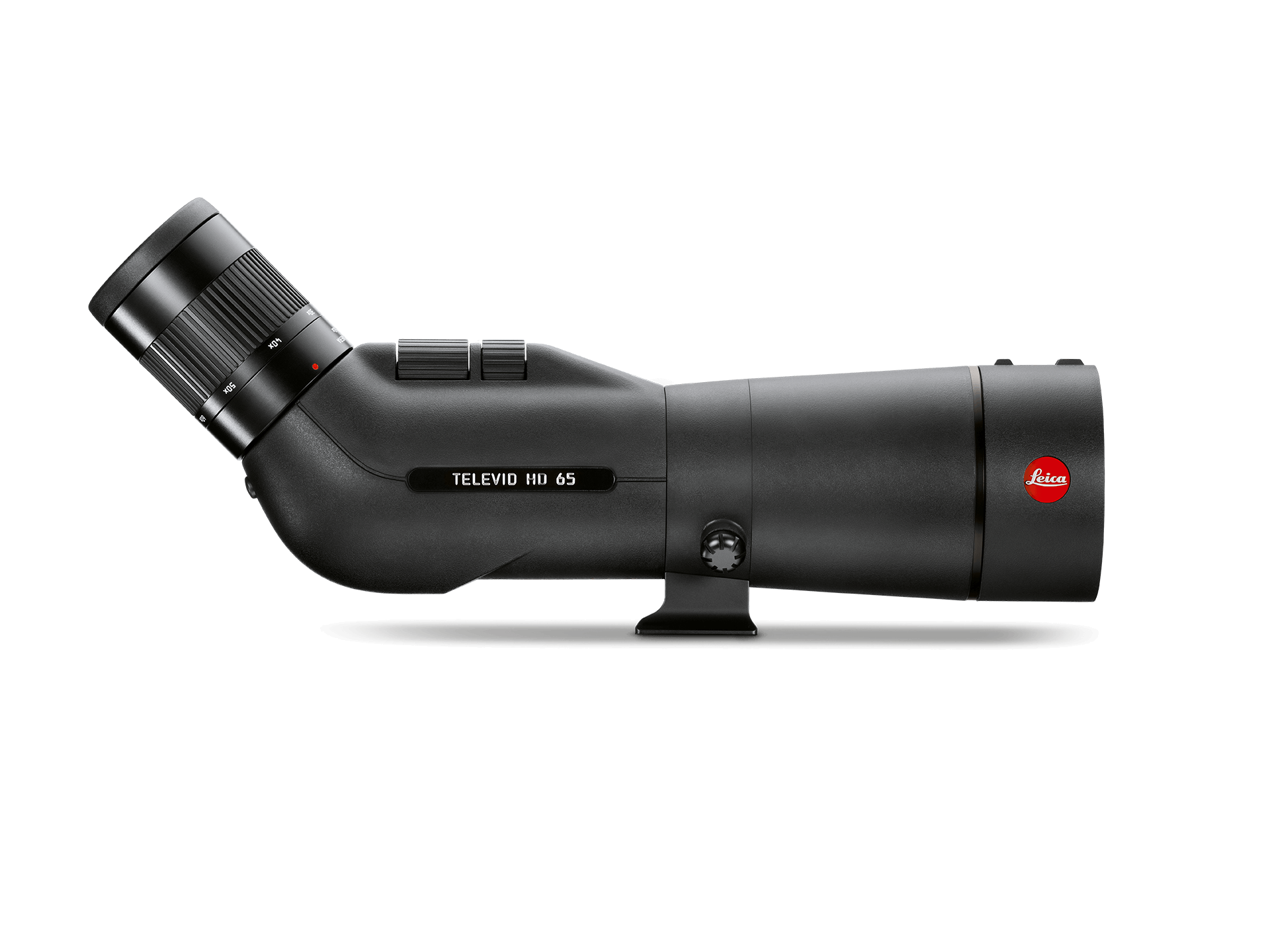 Cannocchiale Leica Televid HD 65 con oculare zoom 20x-60x su sfondo bianco.