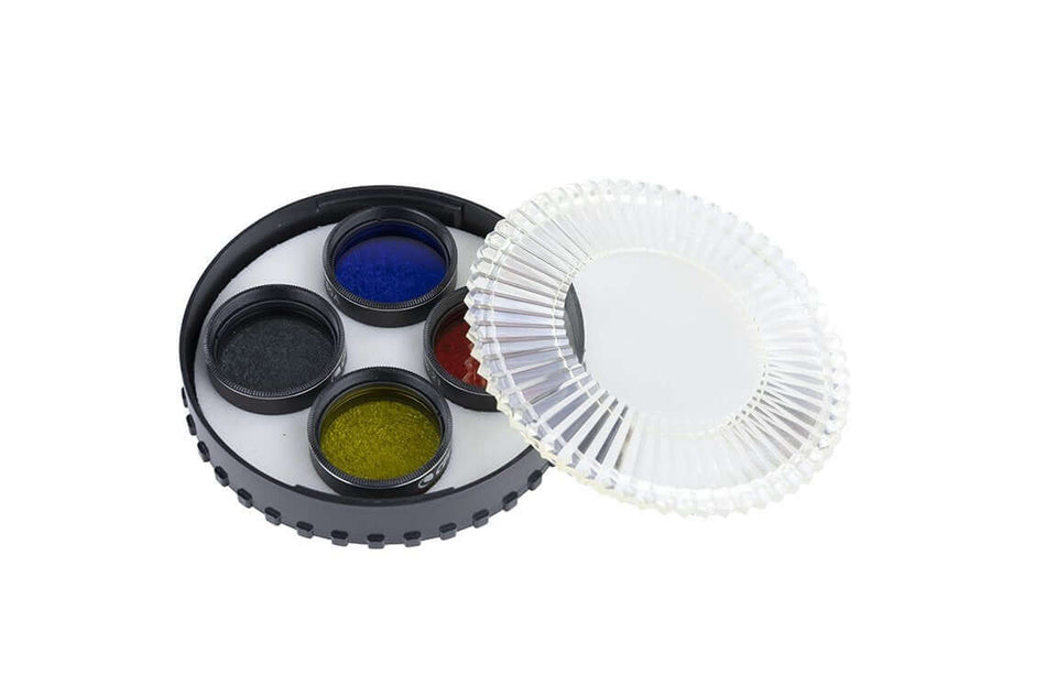 Set di filtri colorati Celestron 31.8mm per telescopi, ottimizzato per osservazioni planetarie e lunari con riduzione del riverbero.