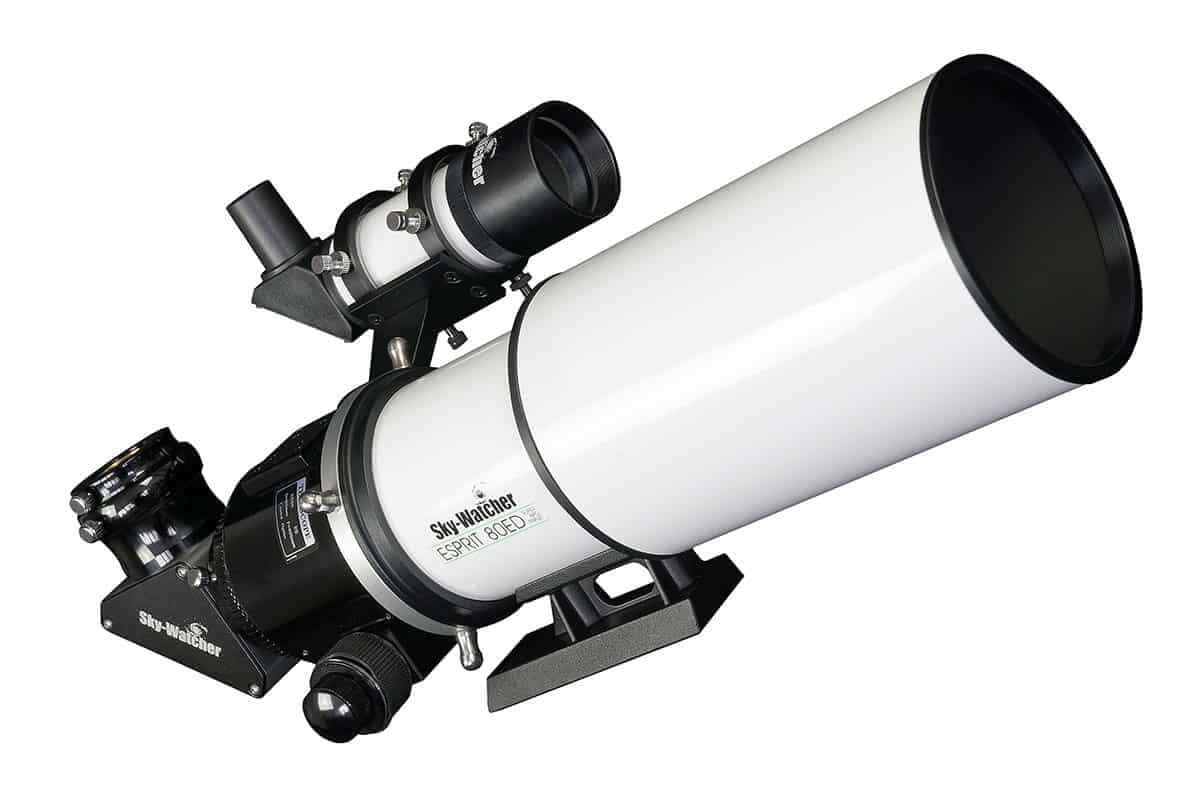 Telescopio SkyWatcher APO Esprit 80 con Spianatore, rifrattore apocromatico f/5, tripletto 80mm, ideale per astrofotografia.