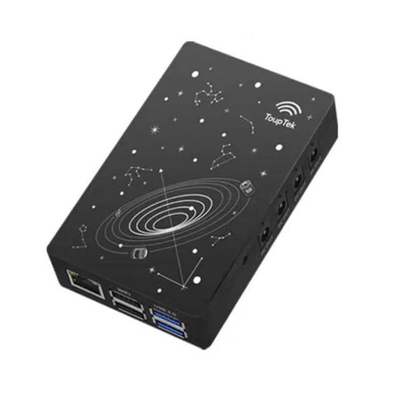 Dispositivo StellaVita di ToupTek, controller Wi-Fi smart per astrofotografia avanzata, potenza e controllo per sessioni astrofili.