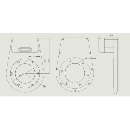 Disegno tecnico del rotatore di campo Wanderer Rotator Mini M54 V2 con misure di montaggio e design.