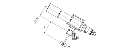 Schema ZWO AM3N: posizione del contrappeso sulla barra, braccio di leva L e massa m, con telescopio montato