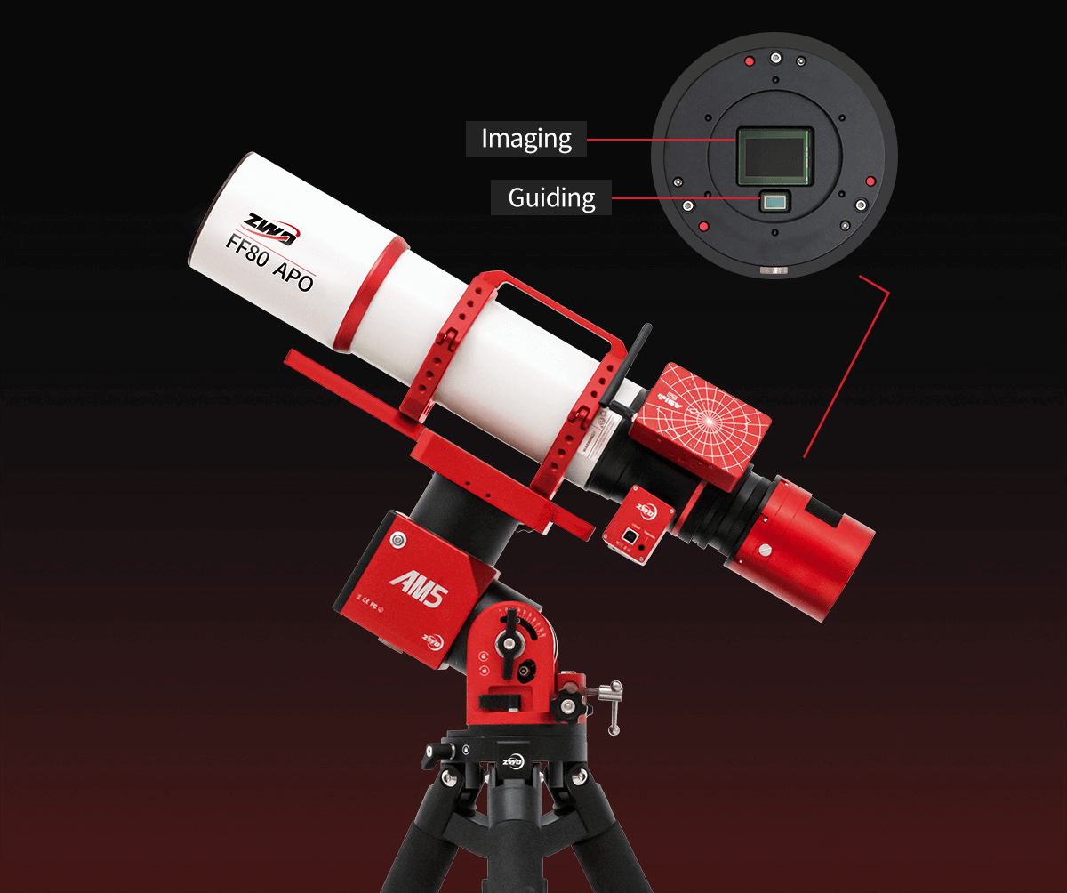 Fotocamera astronomica ZWO ASI 2600 MC DUO con sensore Sony ExMor IMX571, guida integrata e design APS-C 16 bit per astrofotografia.