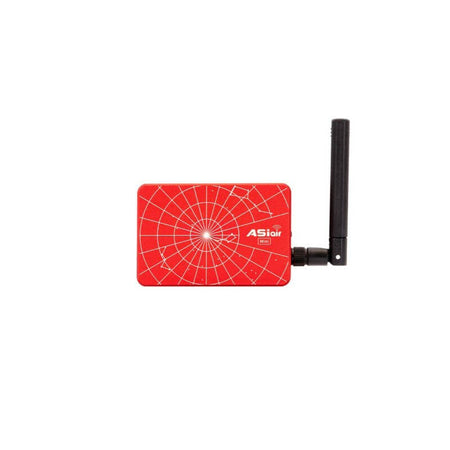 Dispositivo WiFi ASIair MINI con case in metallo rosso per controllo camere ASI e montature, con antenne per connessione remota.